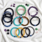 Natural Amethyst Crystal Bracelet with Evil Eye (8mm Beads)